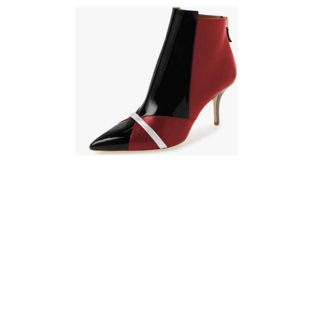 Women Glossy Mid Heel Ankle Boots Pointed Toe Bootie Chelsea Zipper Fall Fashion